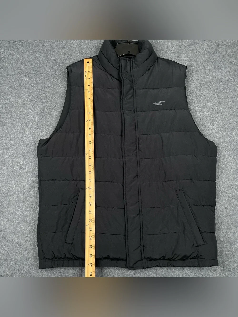 Hollister Puffer Vest Mens XL Black Sherpa Fur Lined Full Zip Y2K Ski Casual